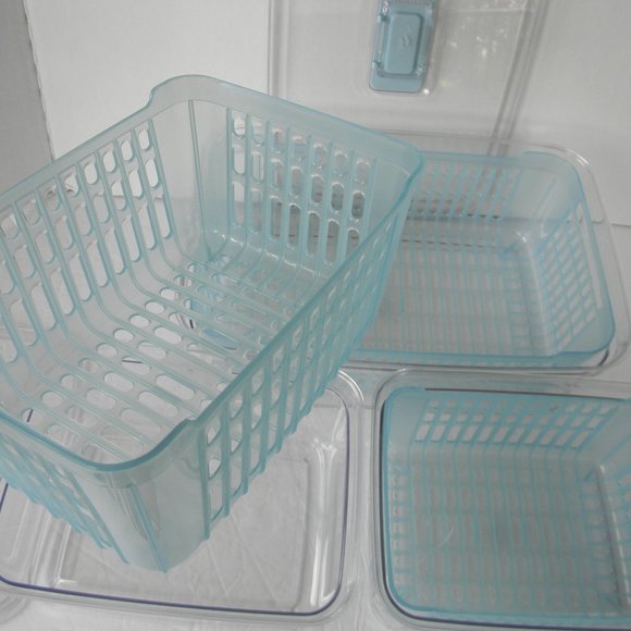 NEW c e ll a 3-Piece Vented Refrigerator Fresh Produce Keepers CONTAINERS BLUE - Picture 5 of 5